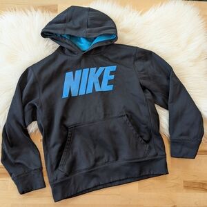 {Nike} Kids Hoodie in Black with Blue Logo